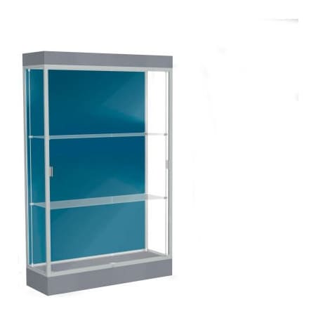 Waddell Display Case Of Ghent Edge Lighted Floor Case, Blue Steel Back, Satin Frame, 6" Carbon Mesh Base, 48"W x 76"H x 20"D 92LFBS-SN-CM